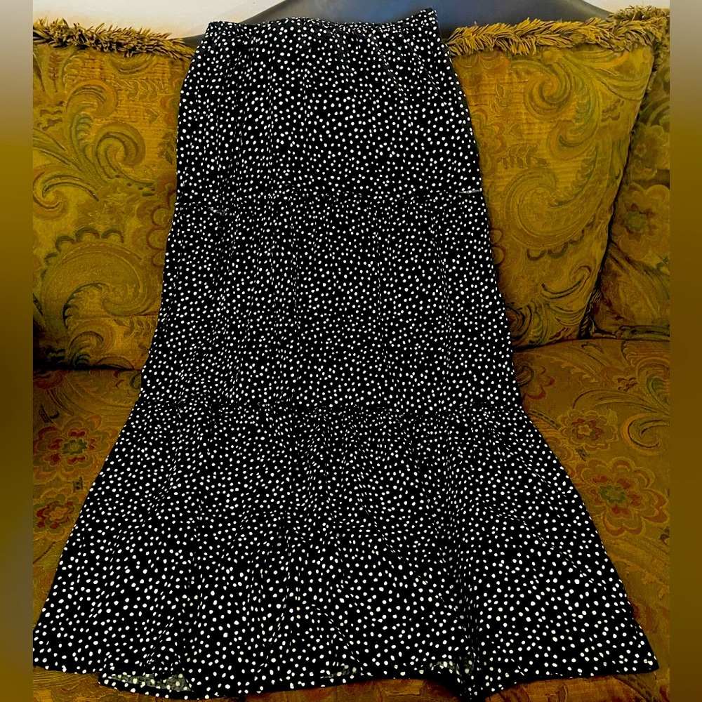 PINK ROSE BRAND-BLACK & WHITE MINI POLKA  DOT- WOMEN MAXI SKIRT